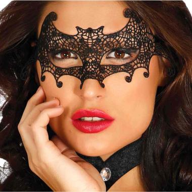 Maschera viso tessuto ricamata nera pipistrello