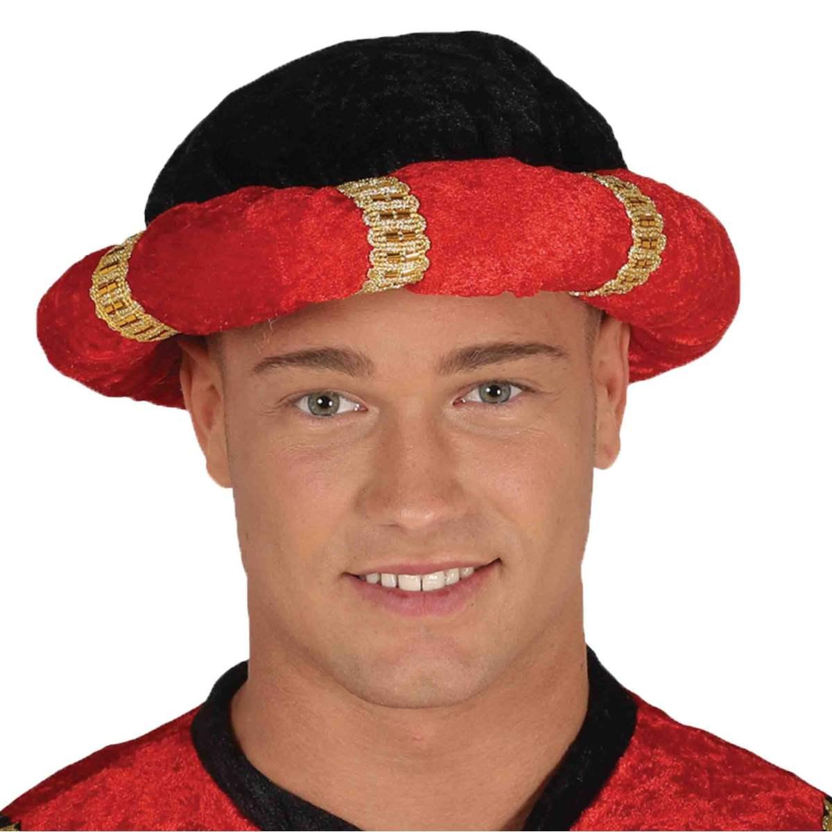 Cappello arabo turbante tessuto nero rosso