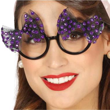 Occhiali anni 50 brillantini viola fiocchi