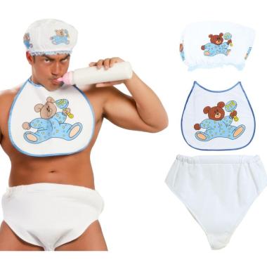 Bebe bavaglino cuffia pannolino azzurro