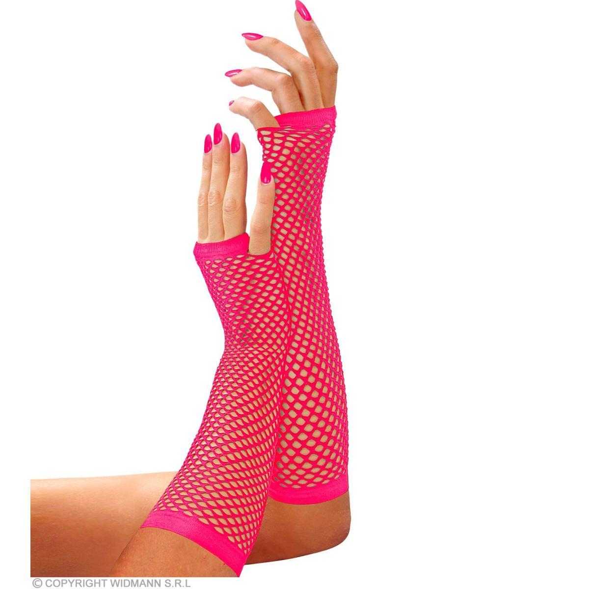 Guanti lunghi rete rosa fluo senza dita