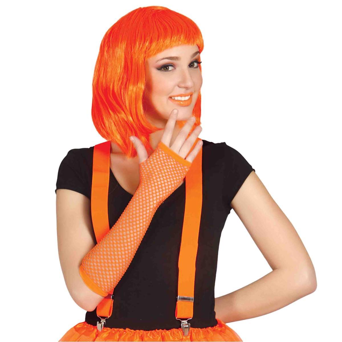 Guanti medi rete arancione fluo senza dita