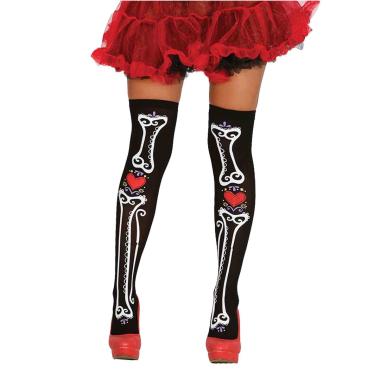 Collant autoreggenti halloween nere ossa cuori