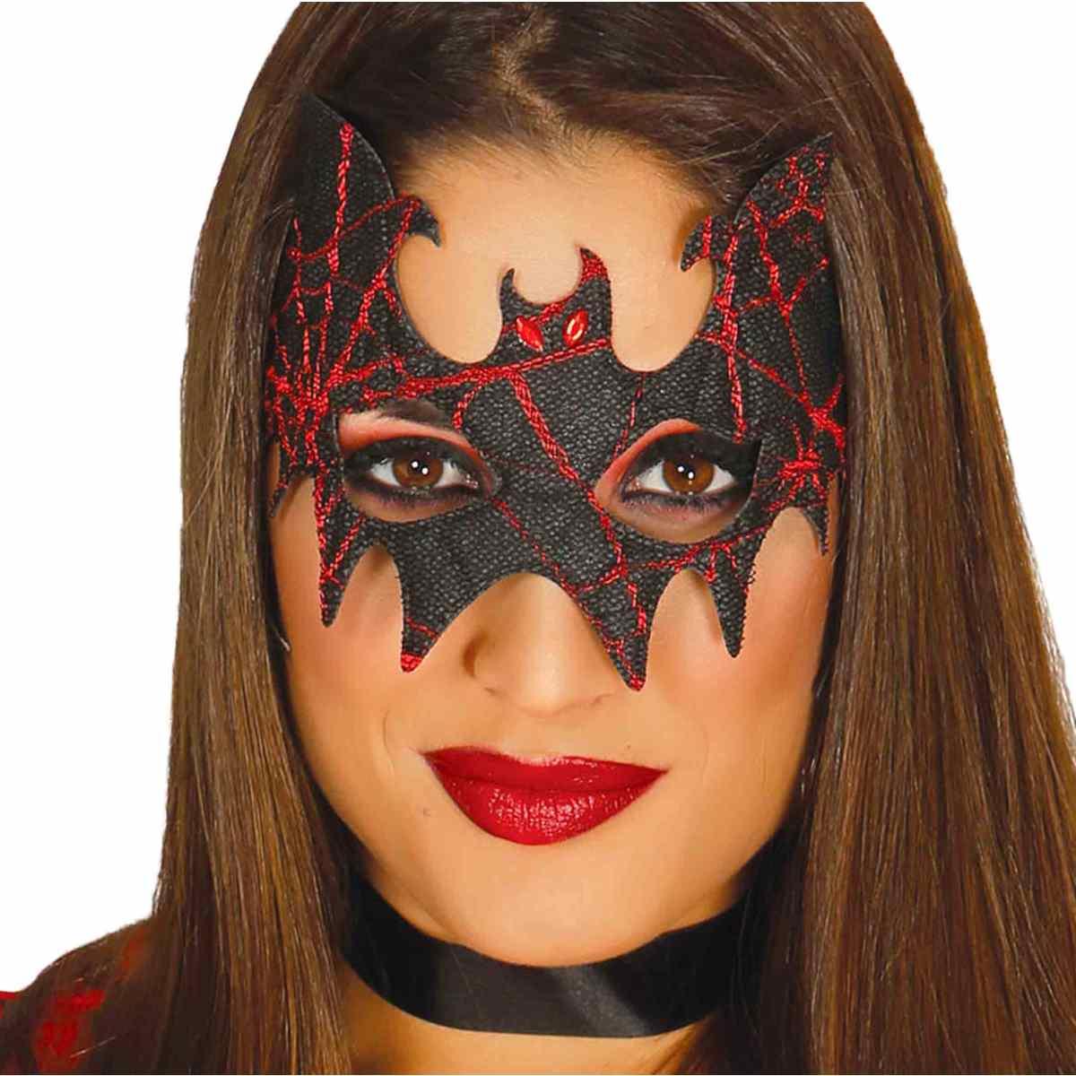 Maschera viso pipistrello tessuto nera rossa