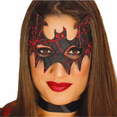 Maschera viso pipistrello tessuto nera rossa