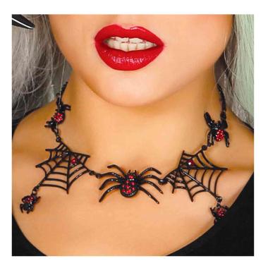 Collana ragni ragnatele metallo pietre rosse