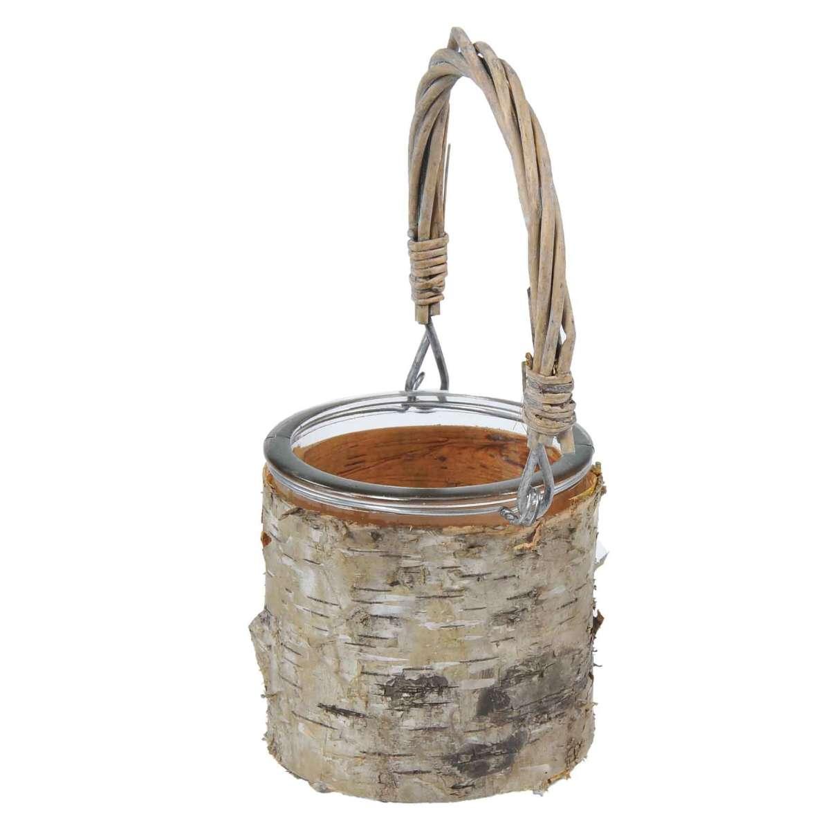 Porta candela natalizio vetro legno manico 8 cm