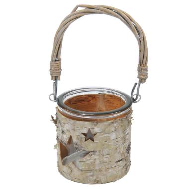 Porta candela natalizio vetro legno manico 8 cm