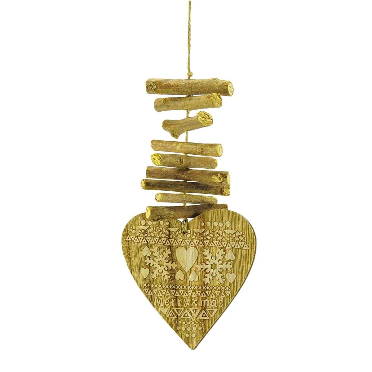 Decorazione natalizia cuore legno tirolese 11 x 1 cm