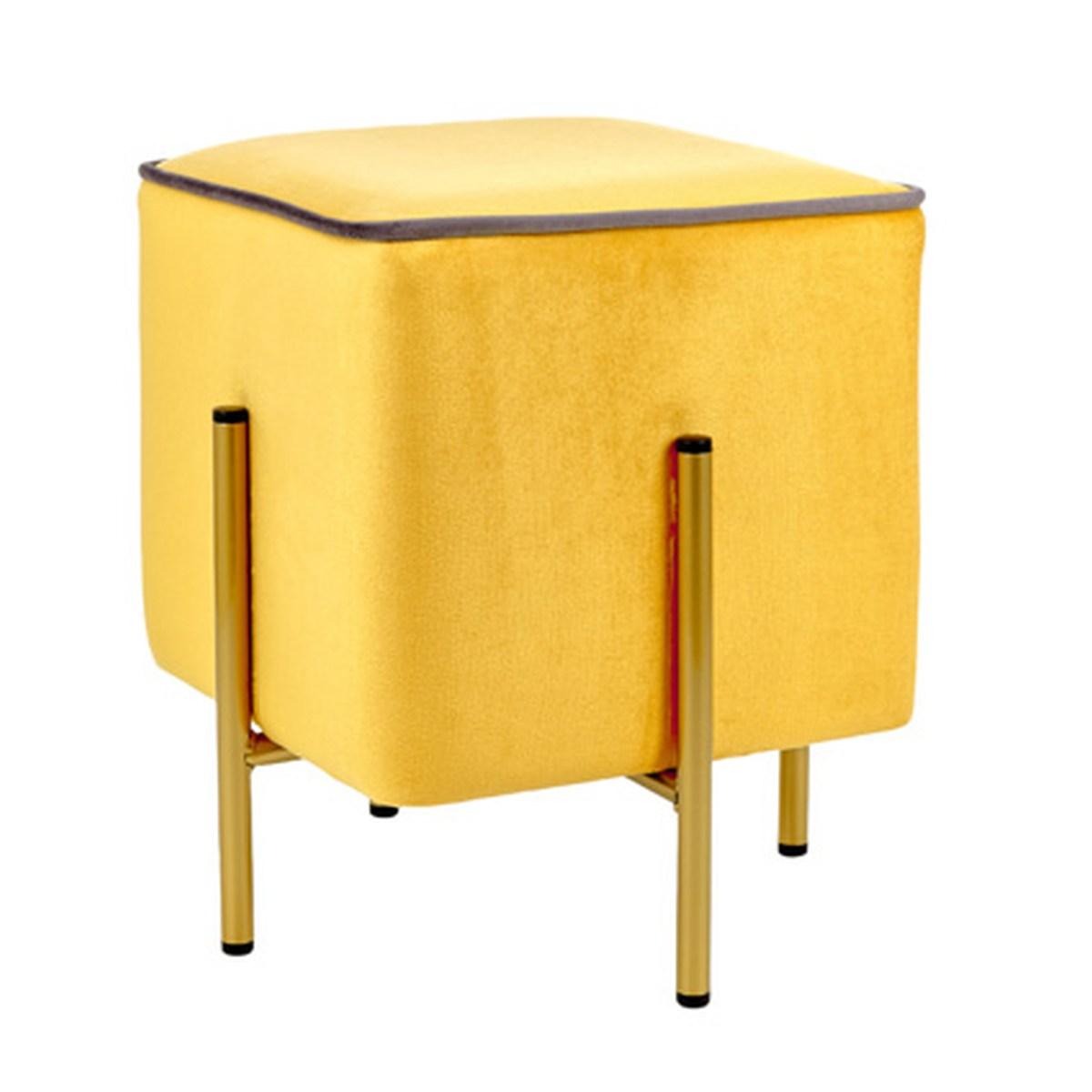 Pouf velluto quadrato giallo ocra piedini oro 30 x 30 x 38 cm
