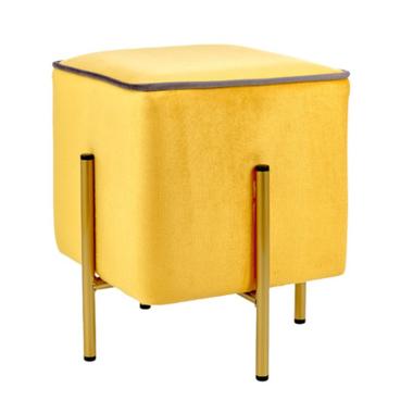 Pouf velluto quadrato giallo ocra piedini oro 30 x 30 x 38 cm