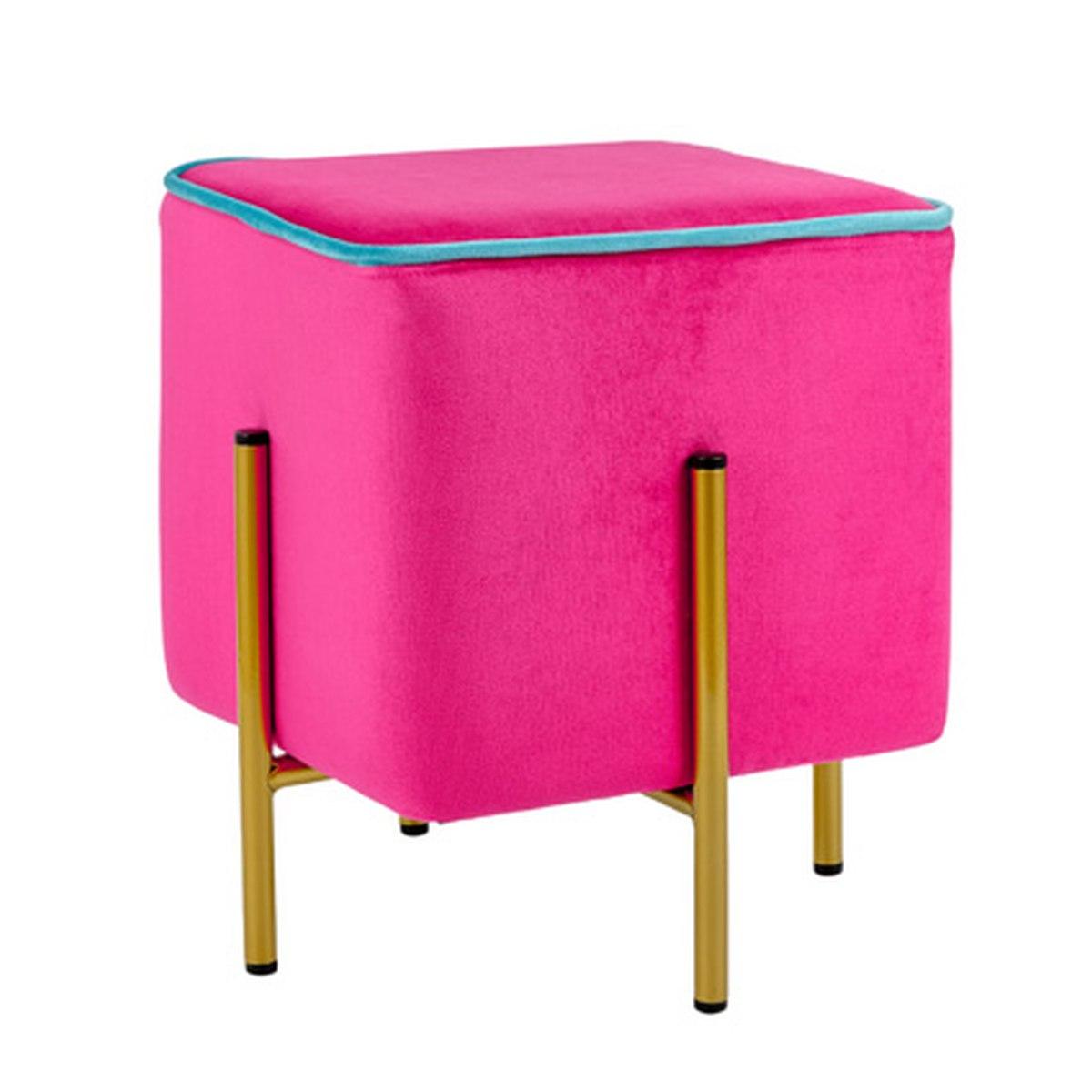 Pouf velluto quadrato rosa fuxia piedini oro 30 x 30 x 38 cm