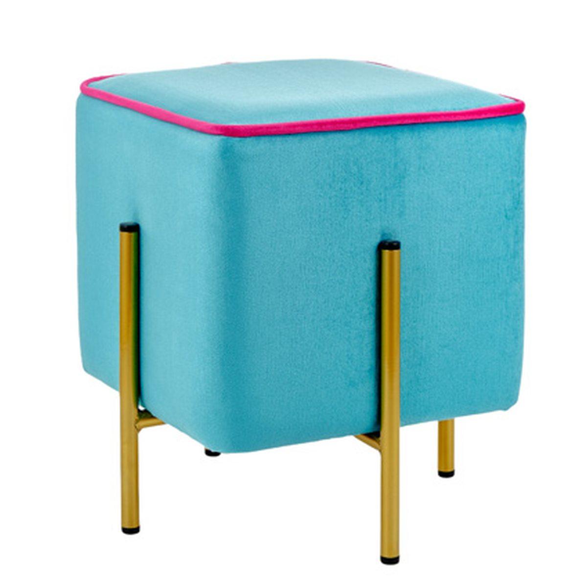 Pouf velluto quadrato turchese piedini oro 30 x 30 x 38 cm