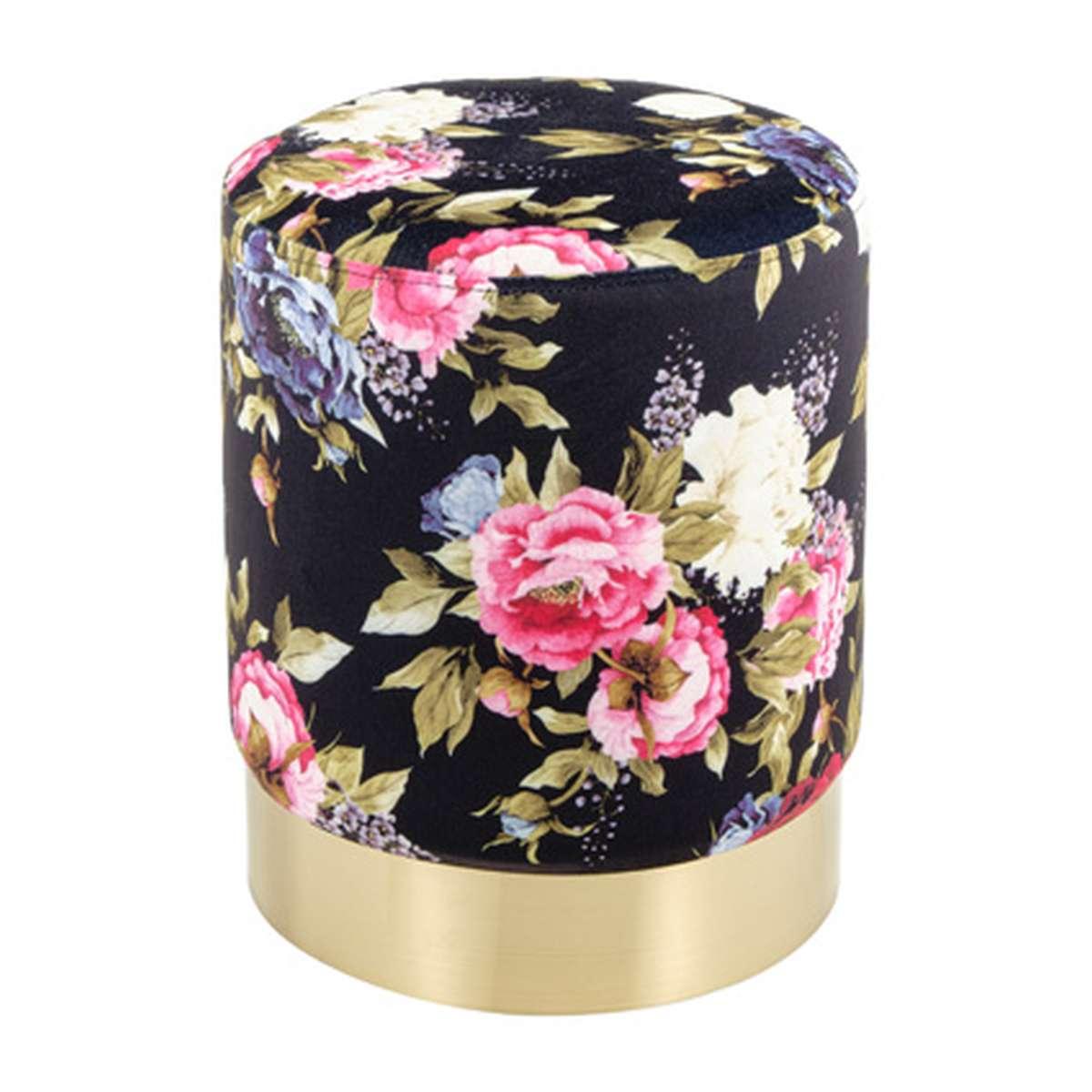 Pouf velluto tondo nero fiori