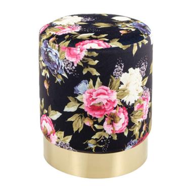 Pouf velluto tondo nero fiori