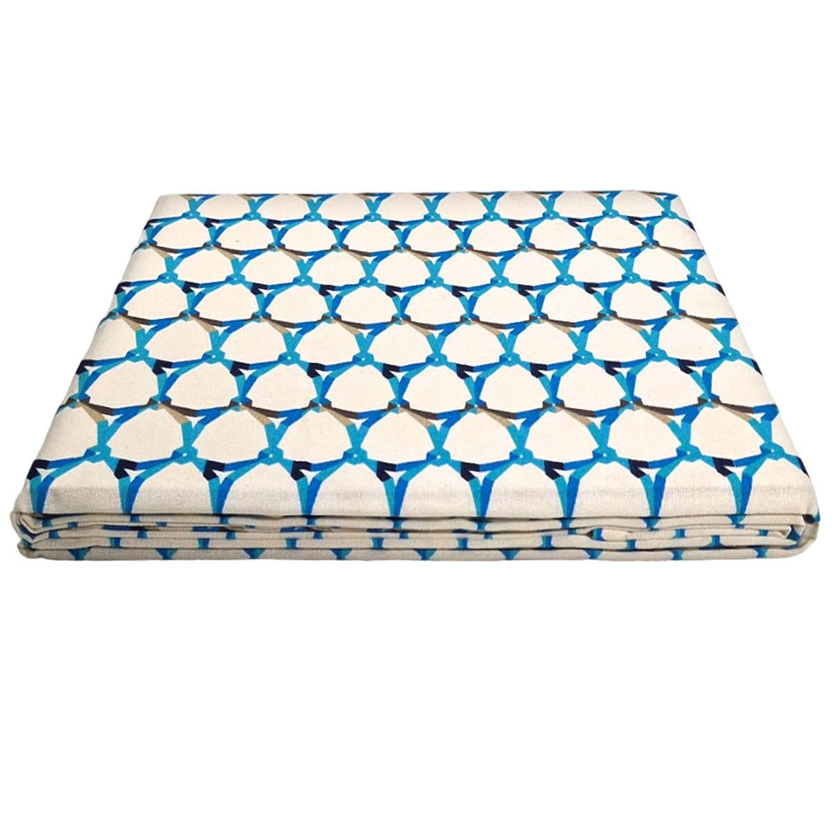 Tovaglia cotone fantasia rete azzurra 160 x 300 cm