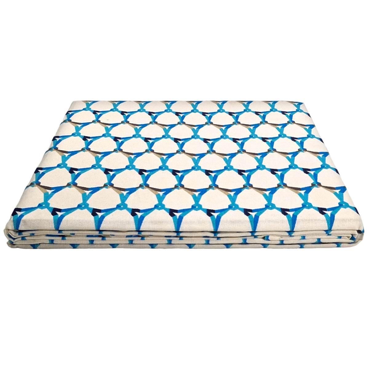 Tovaglia cotone fantasia rete azzurra 140 x 240 cm