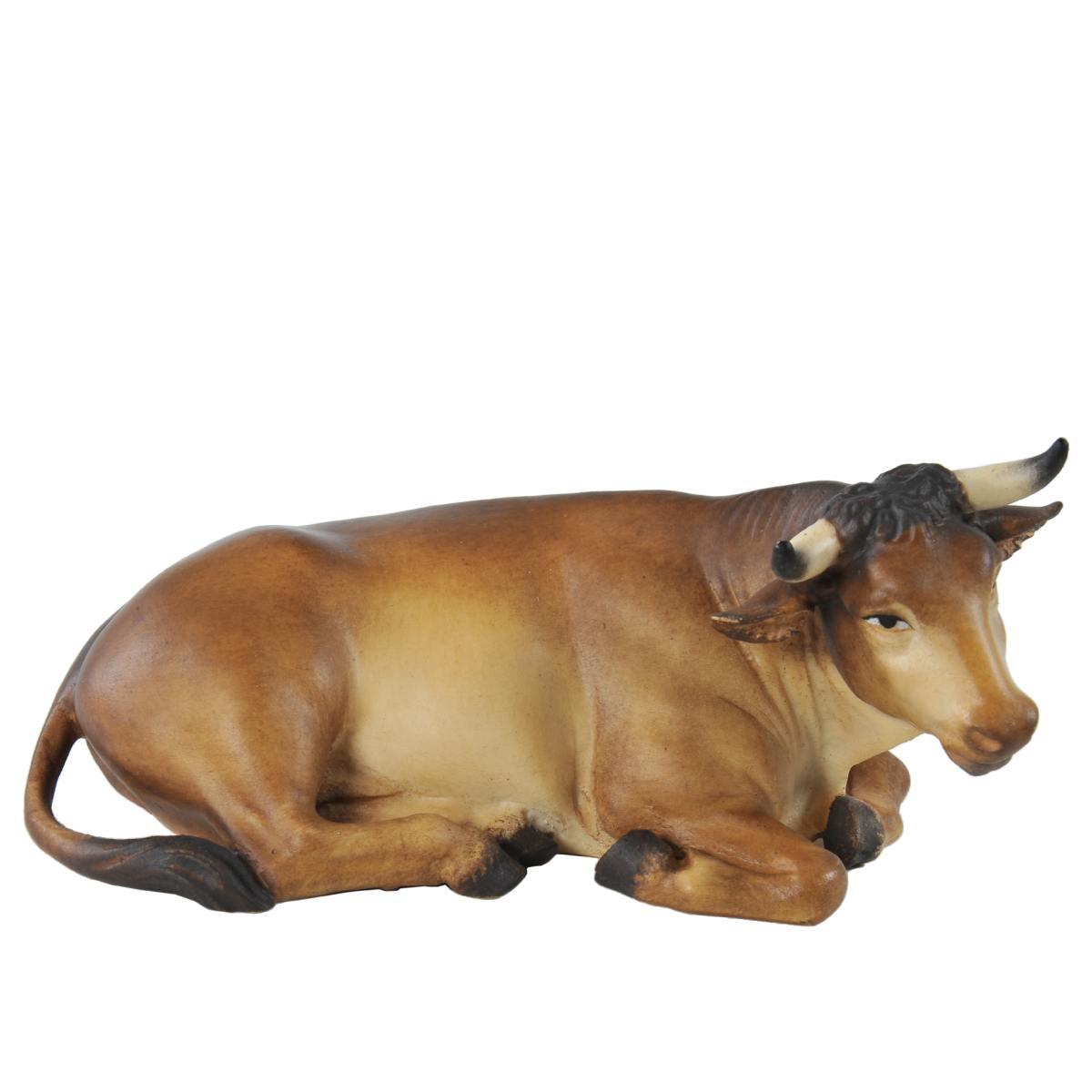Statua presepe 15 cm scultura in legno bue sdraiato