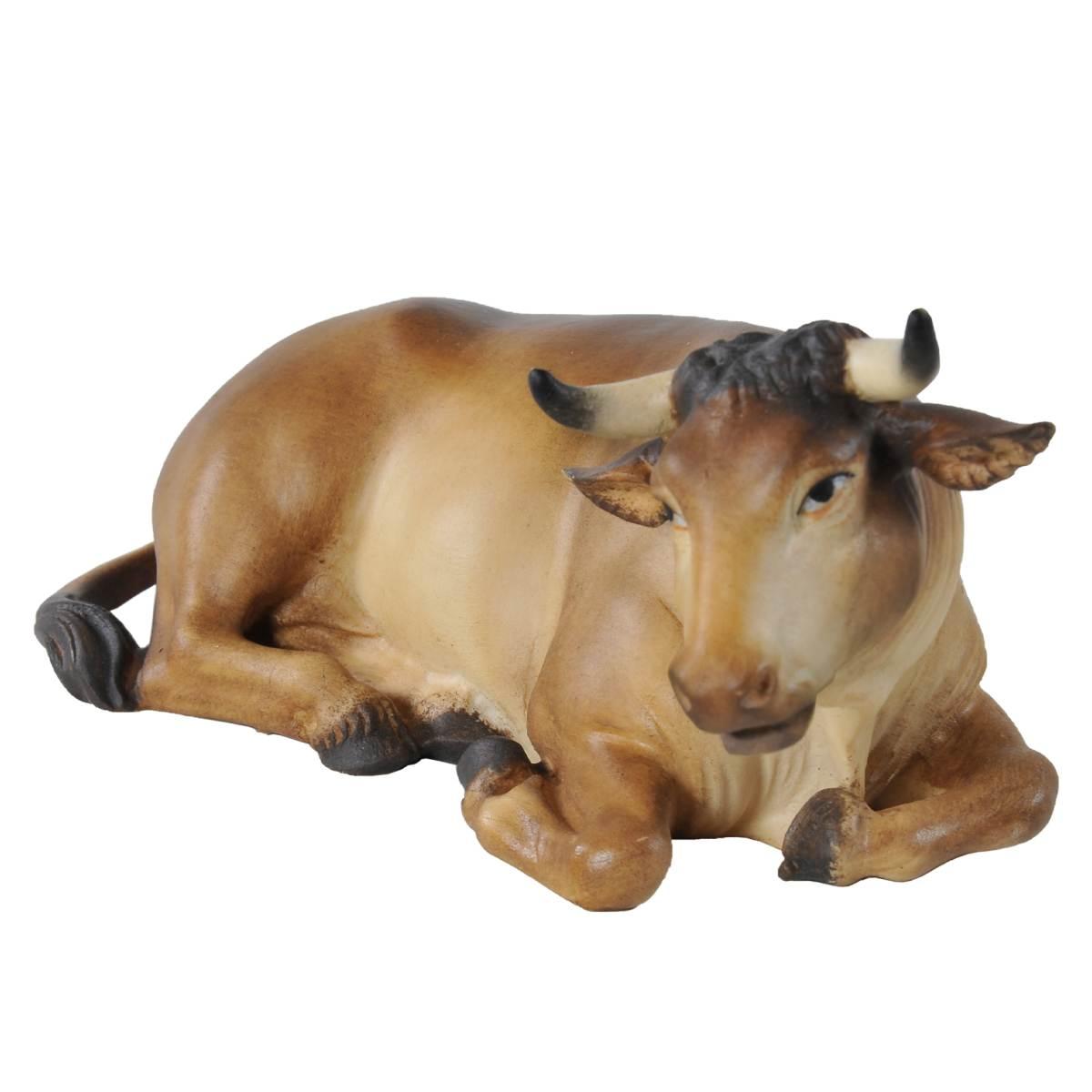 Statua presepe 15 cm scultura in legno bue sdraiato