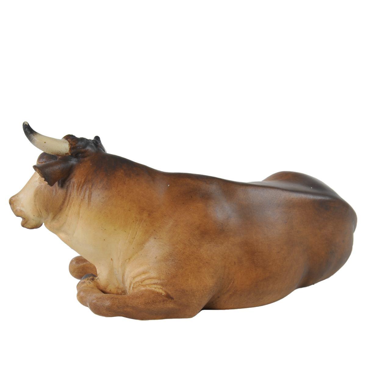 Statua presepe 15 cm scultura in legno bue sdraiato