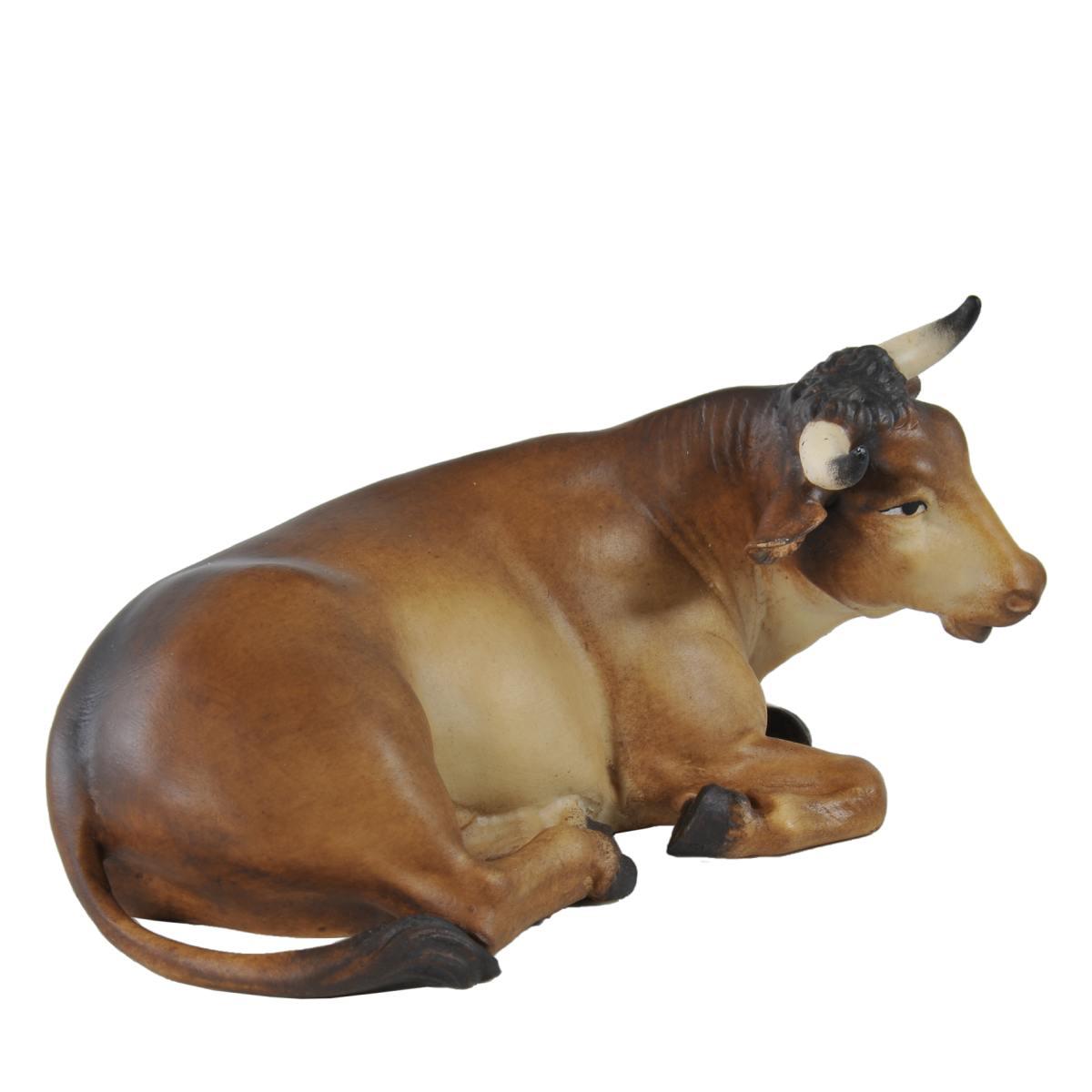 Statua presepe 15 cm scultura in legno bue sdraiato