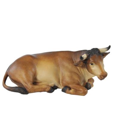 Statua presepe 15 cm scultura in legno bue sdraiato
