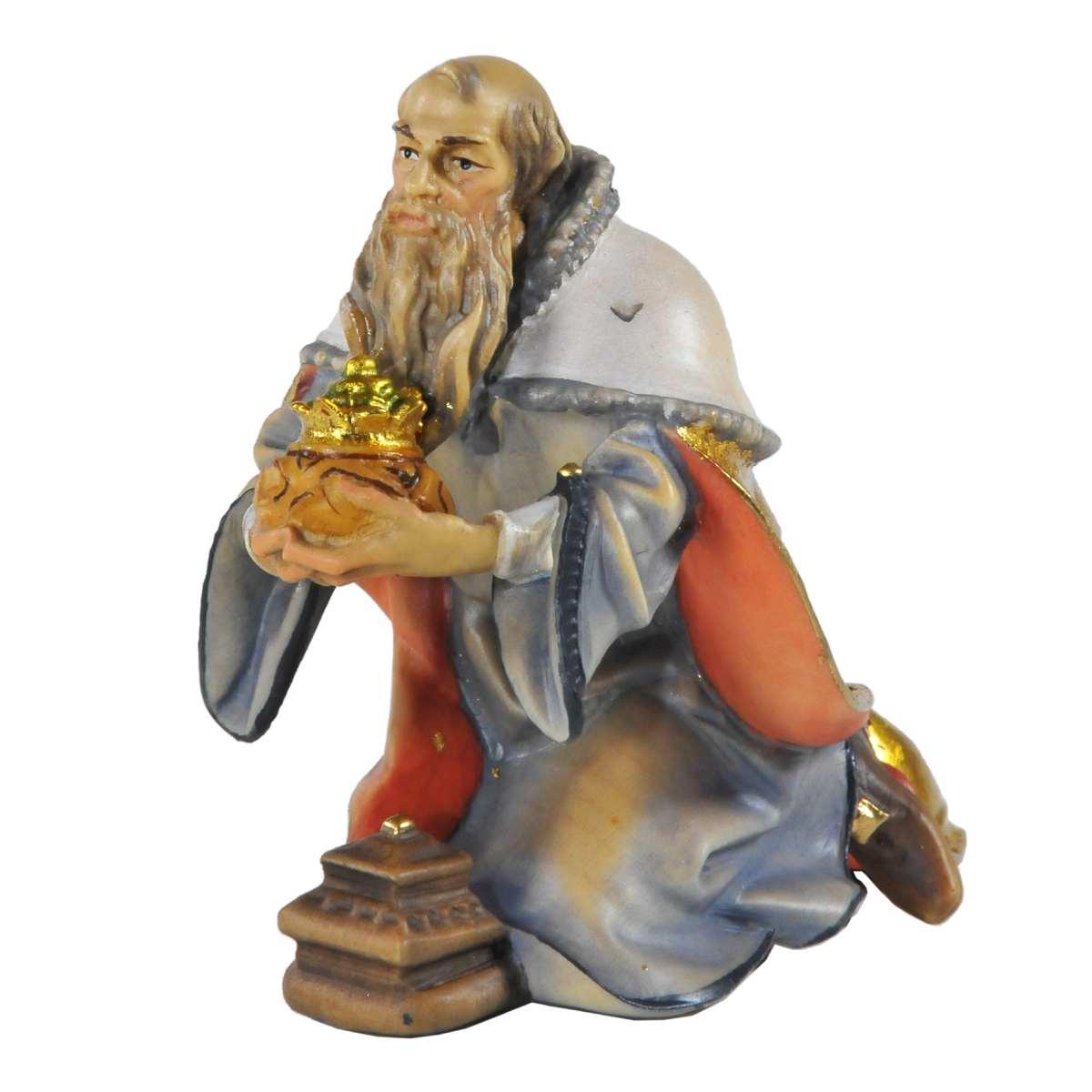 Statua presepe 15 cm scultura in legno re magio melchiorre in ginocchio