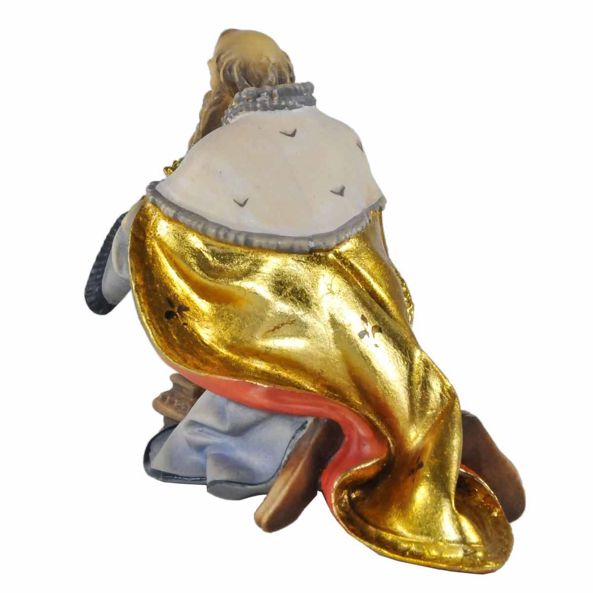 Statua presepe 15 cm scultura in legno re magio melchiorre in ginocchio