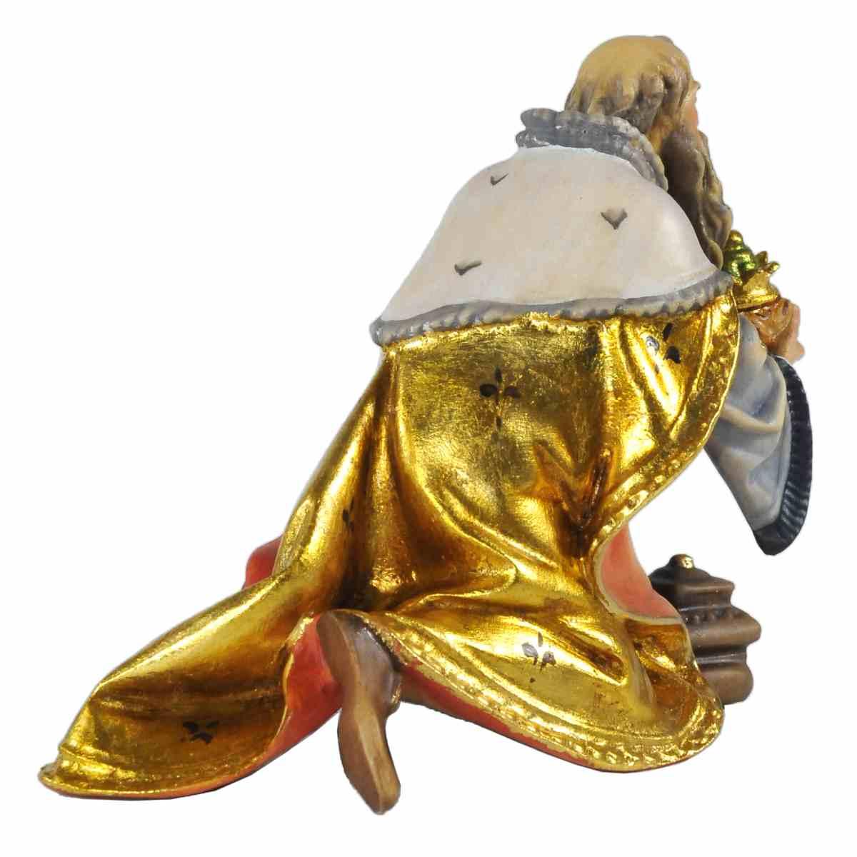 Statua presepe 15 cm scultura in legno re magio melchiorre in ginocchio
