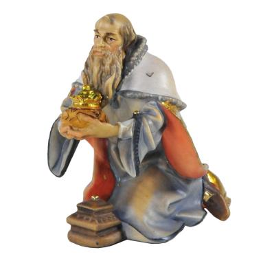 Statua presepe 15 cm scultura in legno re magio melchiorre in ginocchio