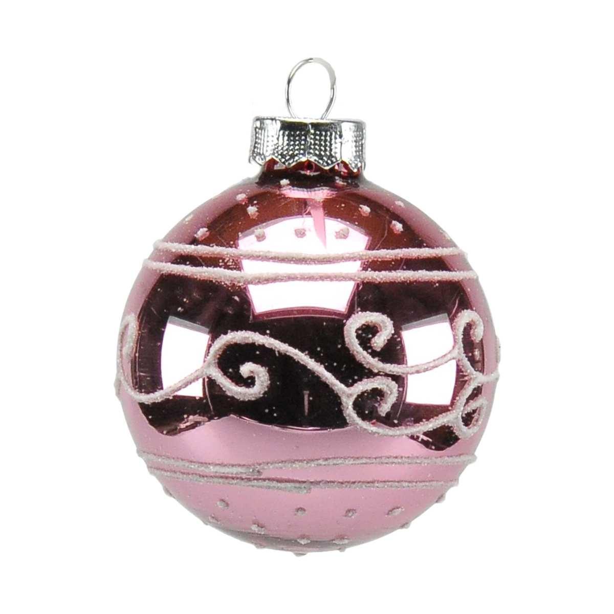 Pallina natalizia vetro rosa glitter Ø 6 cm