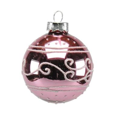 Pallina natalizia vetro rosa glitter Ø 6 cm