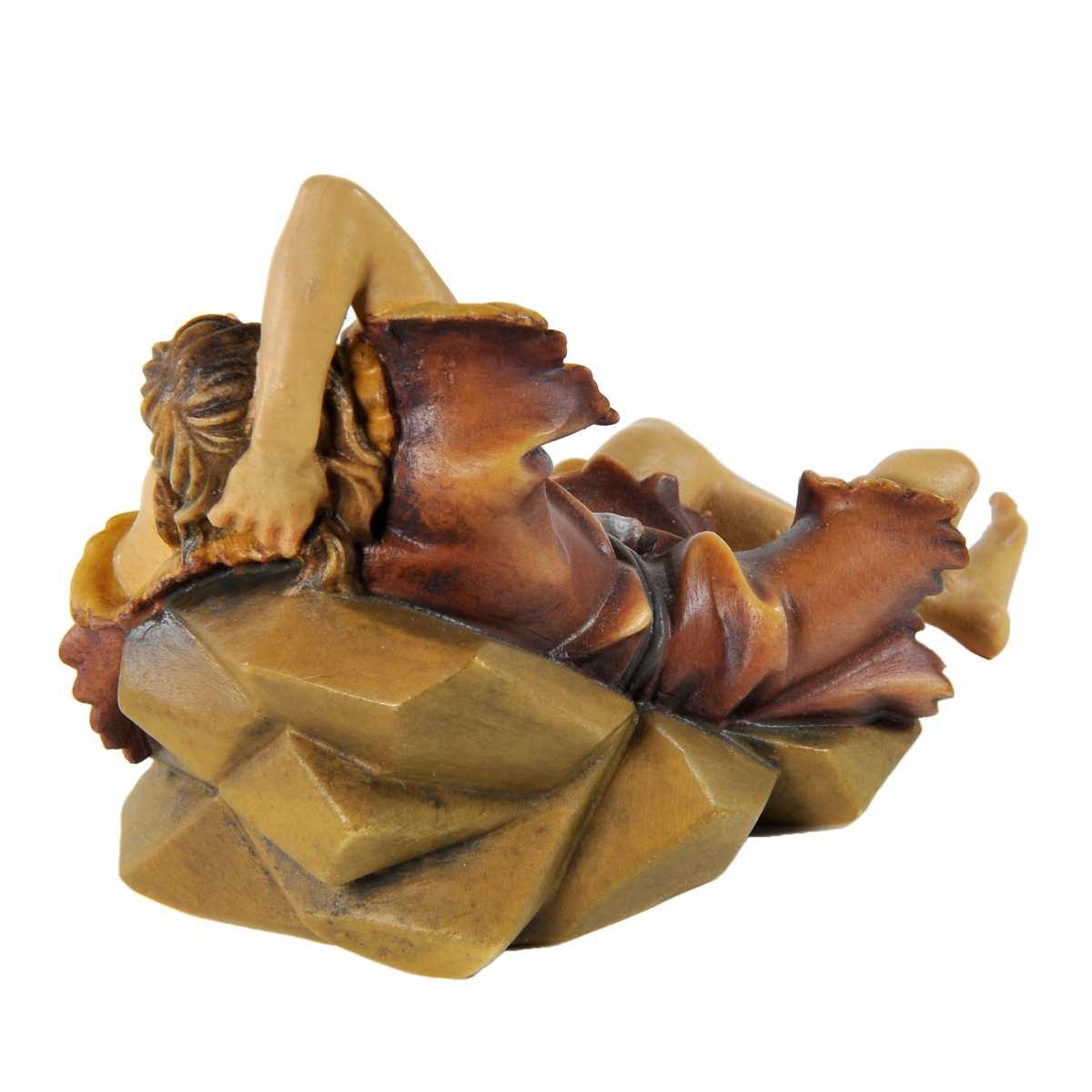 Statua presepe 15 cm scultura in legno pastore sdraiato agnello