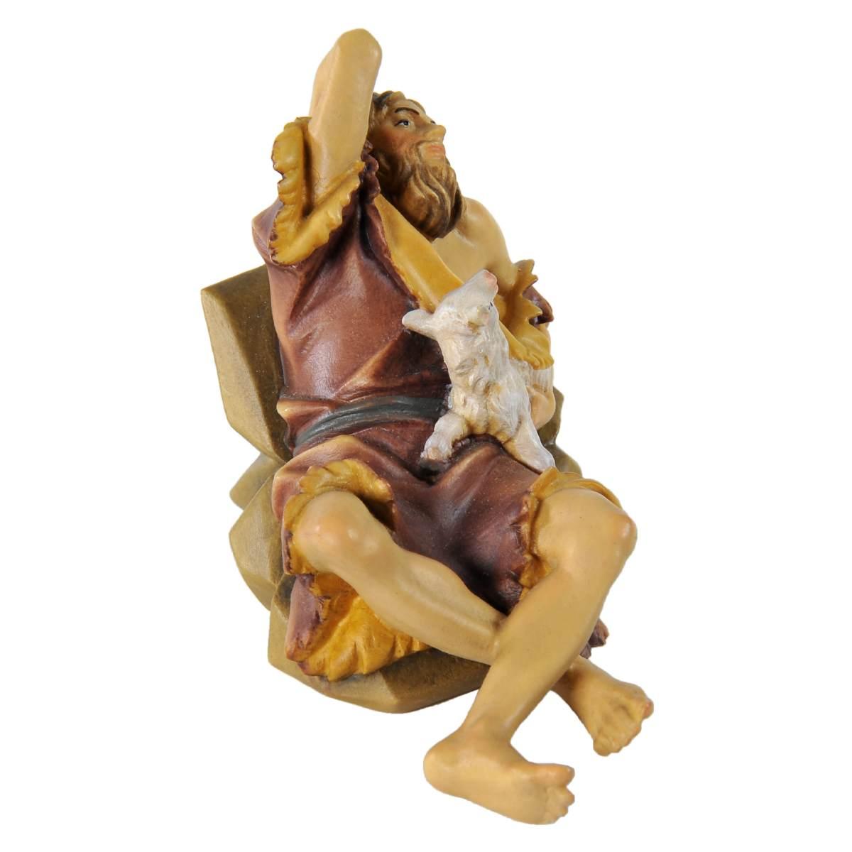 Statua presepe 15 cm scultura in legno pastore sdraiato agnello