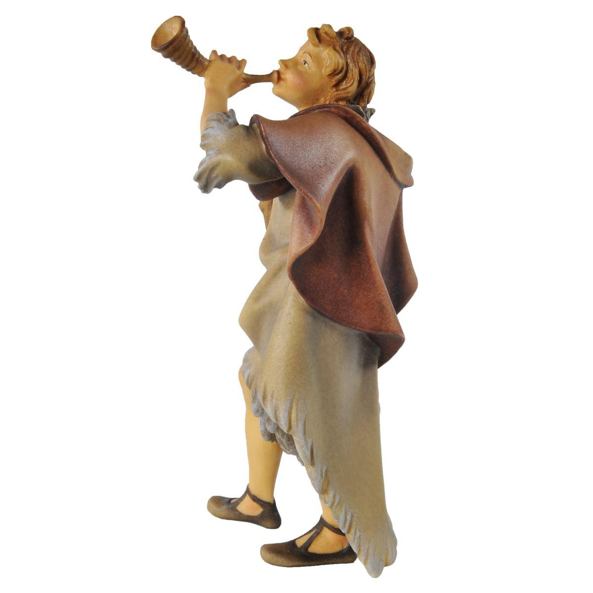 Statua presepe 15 cm scultura in legno pastore corno bastone