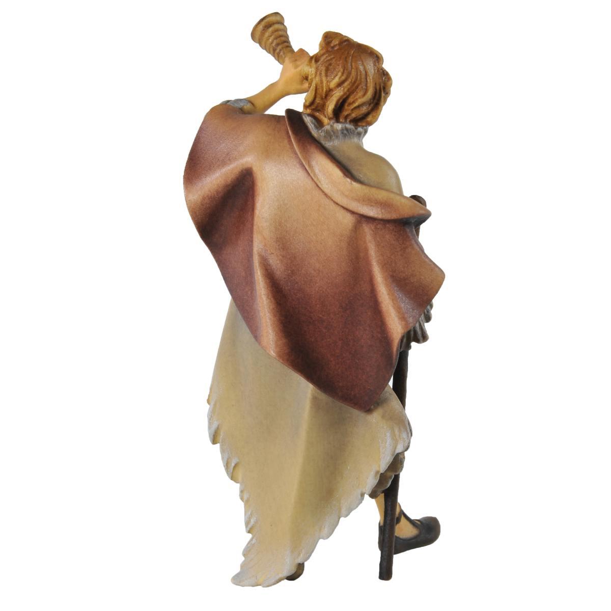 Statua presepe 15 cm scultura in legno pastore corno bastone