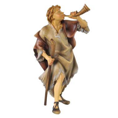 Statua presepe 15 cm scultura in legno pastore corno bastone