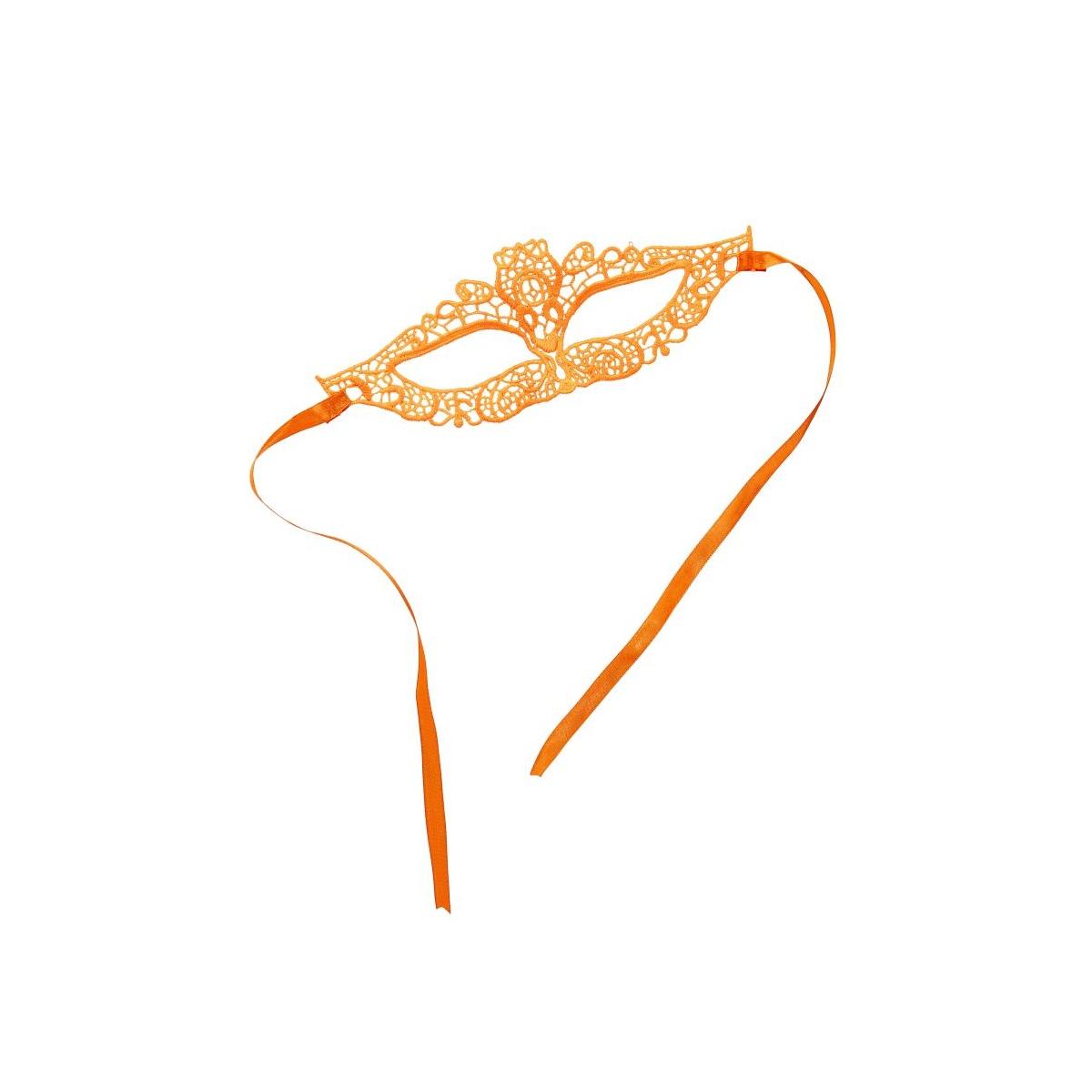 Maschera viso cartapesta tessuto macrame arancione fluo