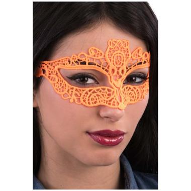 Maschera viso cartapesta tessuto macrame arancione fluo