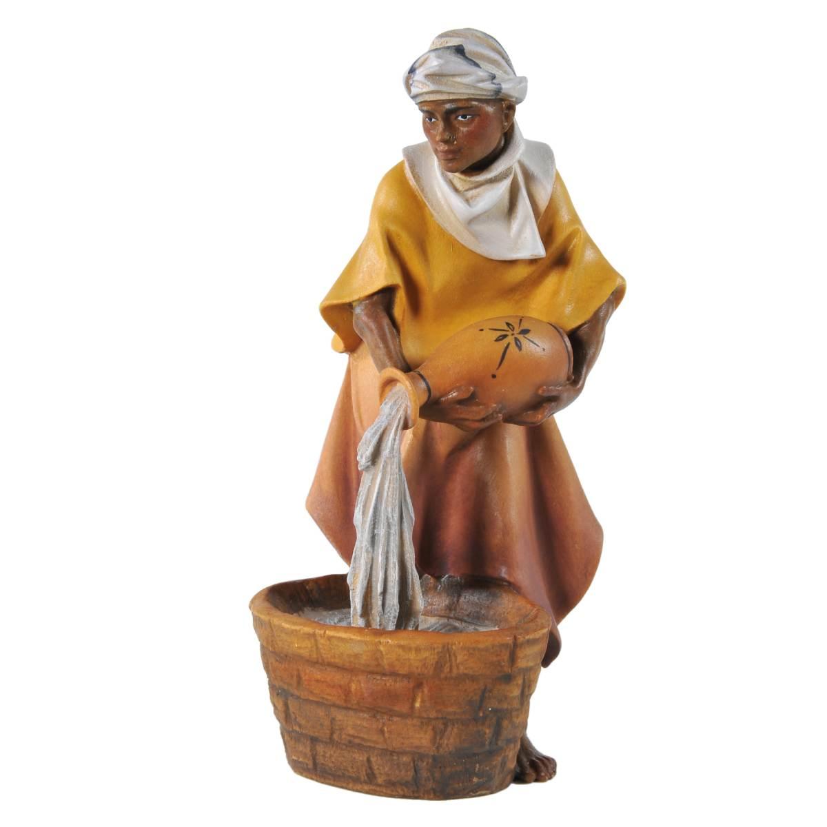 Statua presepe 15 cm scultura in legno cammelliere brocca di acqua