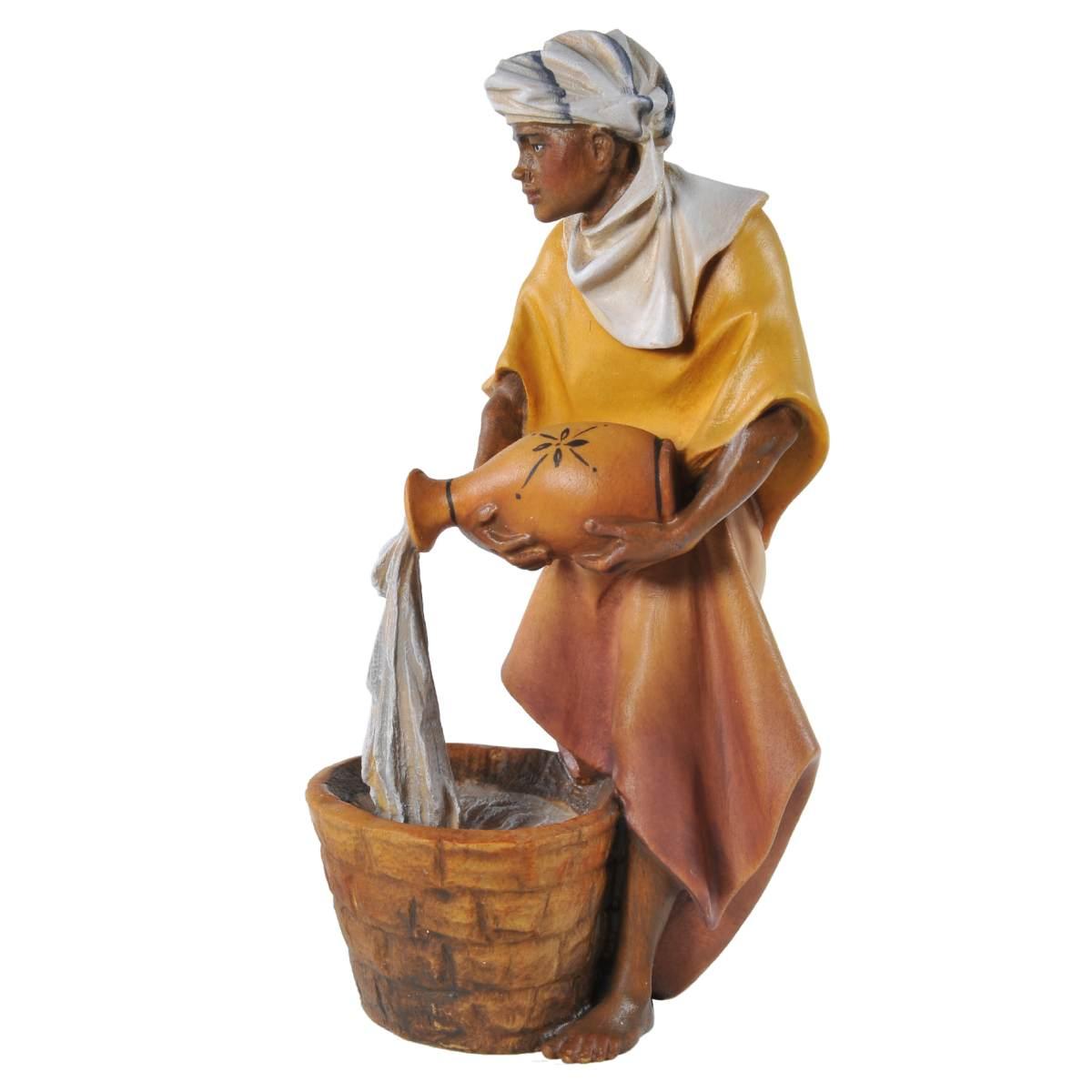 Statua presepe 15 cm scultura in legno cammelliere brocca di acqua