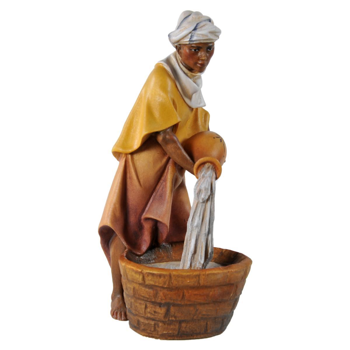 Statua presepe 15 cm scultura in legno cammelliere brocca di acqua