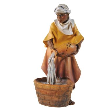 Statua presepe 15 cm scultura in legno cammelliere brocca di acqua