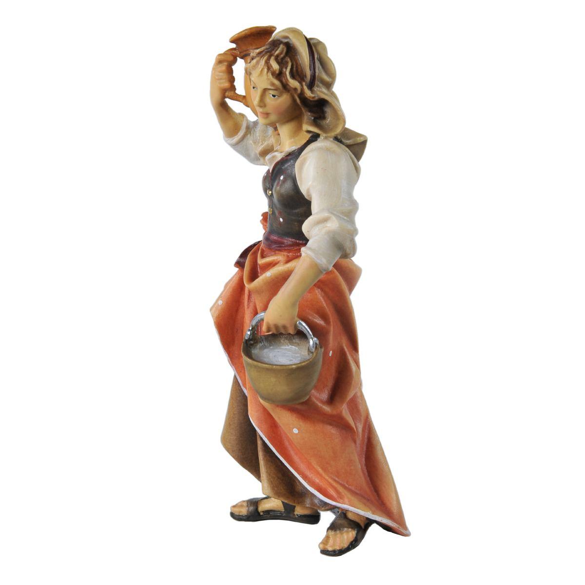 Statua presepe 15 cm scultura in legno donna brocca in spalla