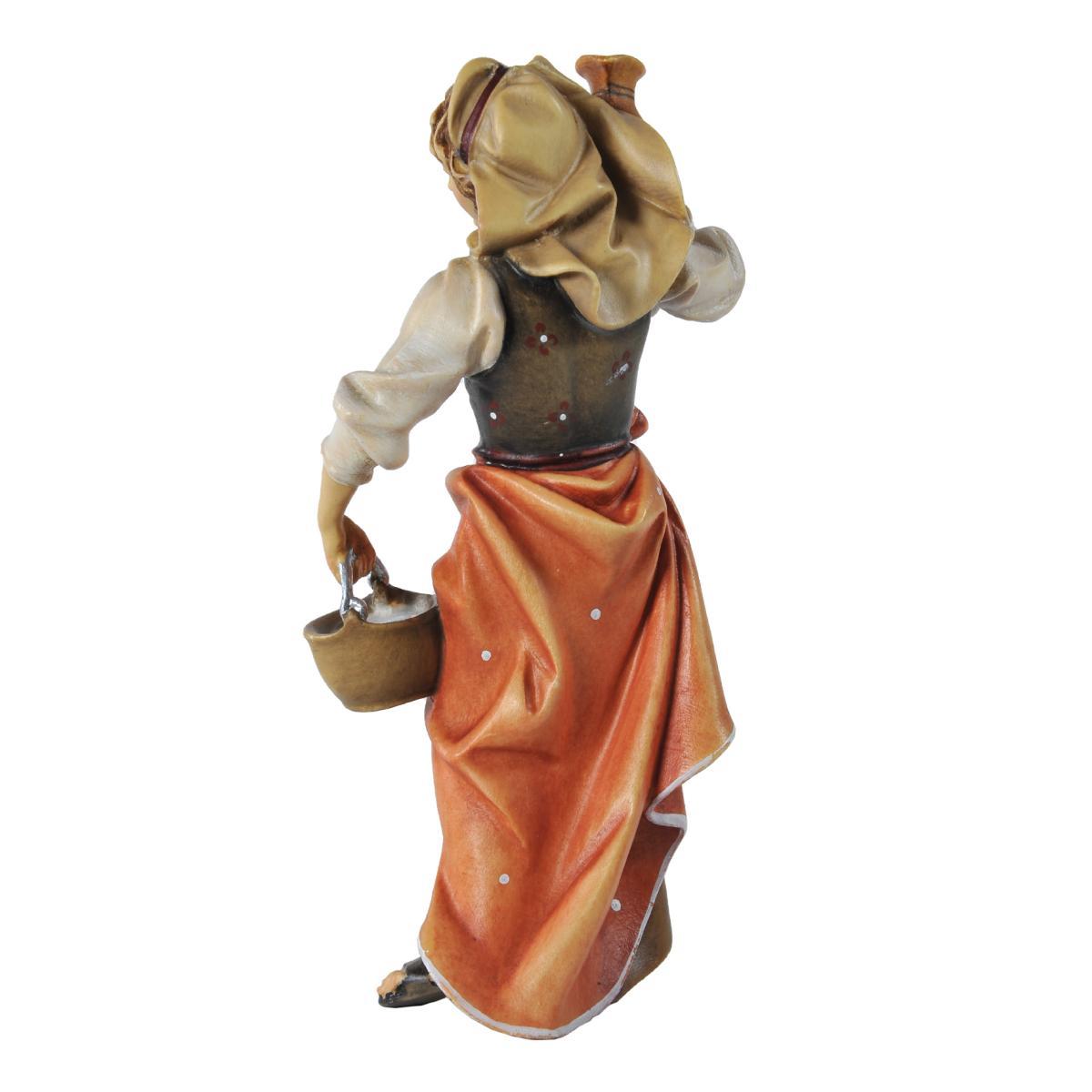 Statua presepe 15 cm scultura in legno donna brocca in spalla