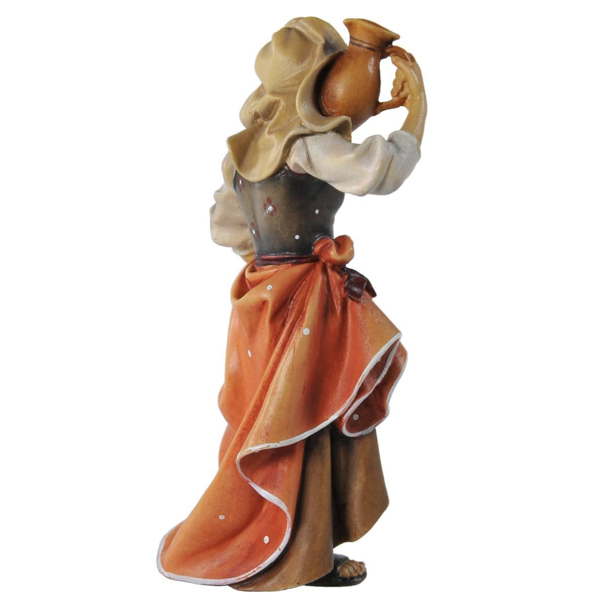 Statua presepe 15 cm scultura in legno donna brocca in spalla