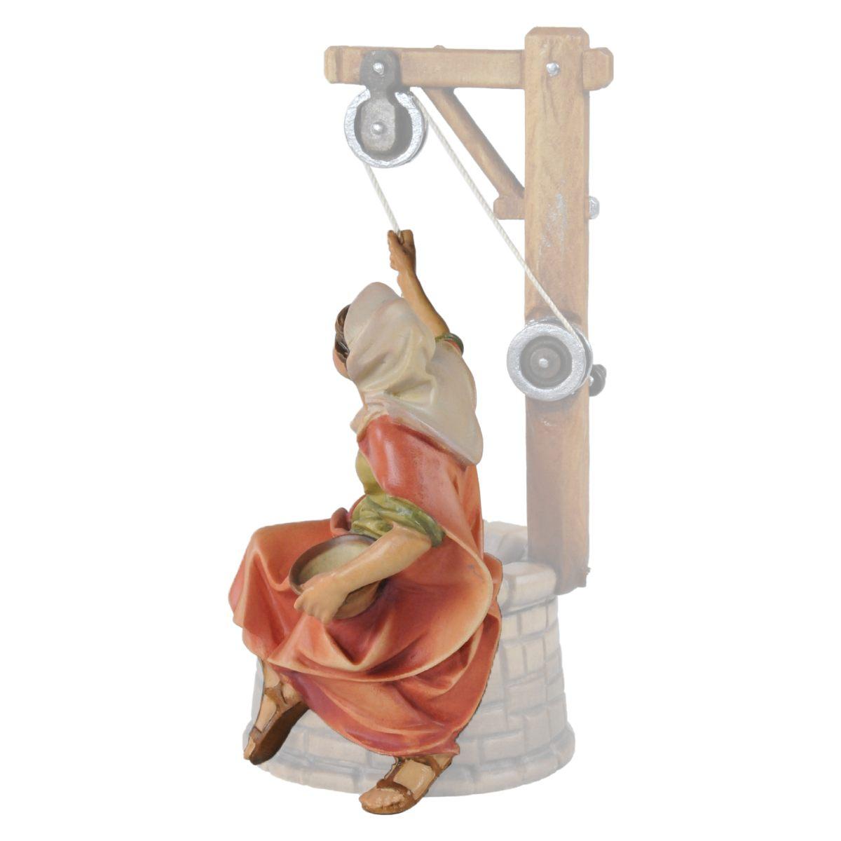 Statua presepe 15 cm scultura in legno donna al pozzo