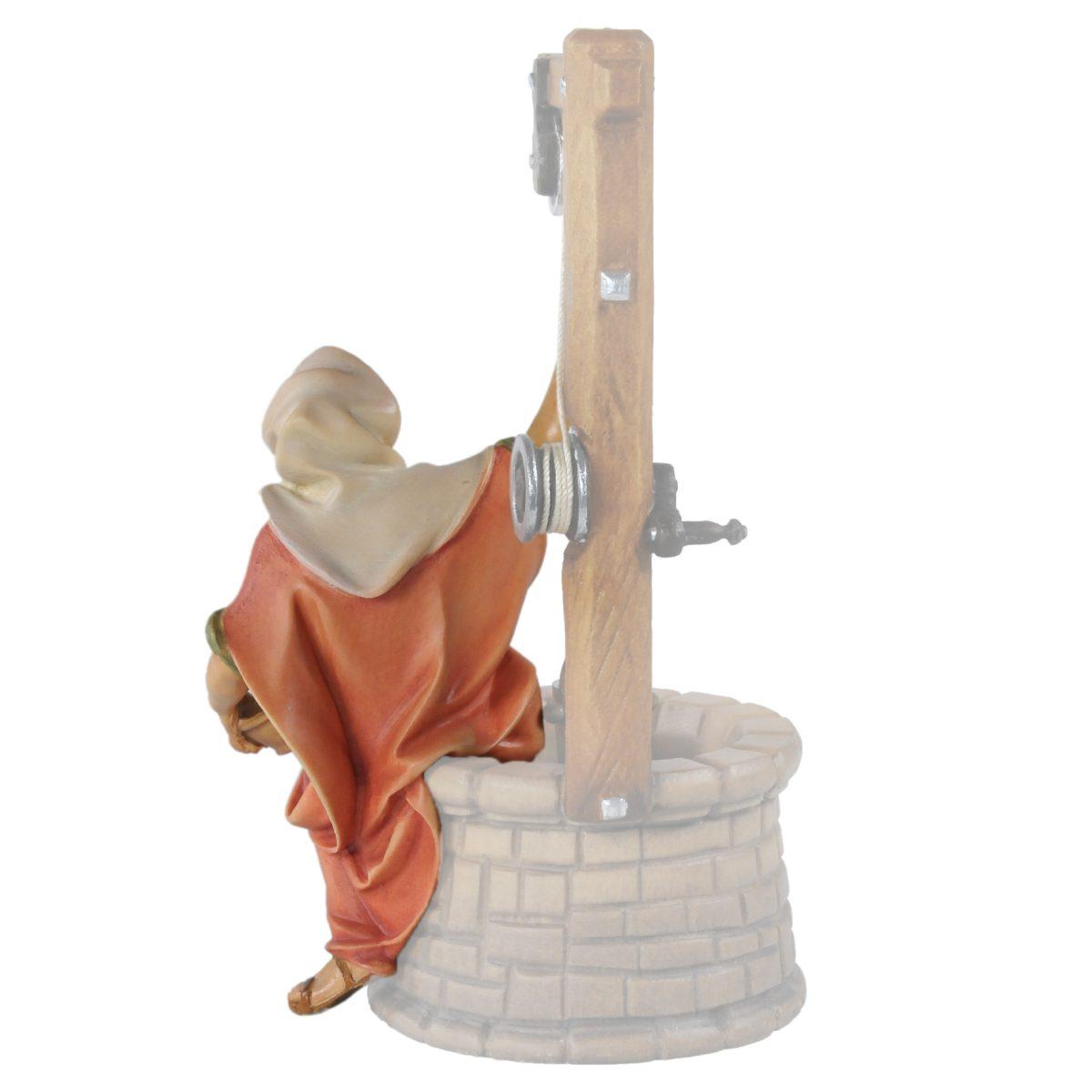Statua presepe 15 cm scultura in legno donna al pozzo