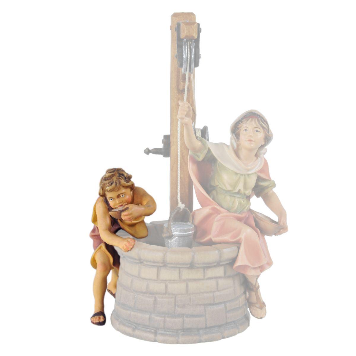 Statua presepe 15 cm scultura in legno pastorello al pozzo