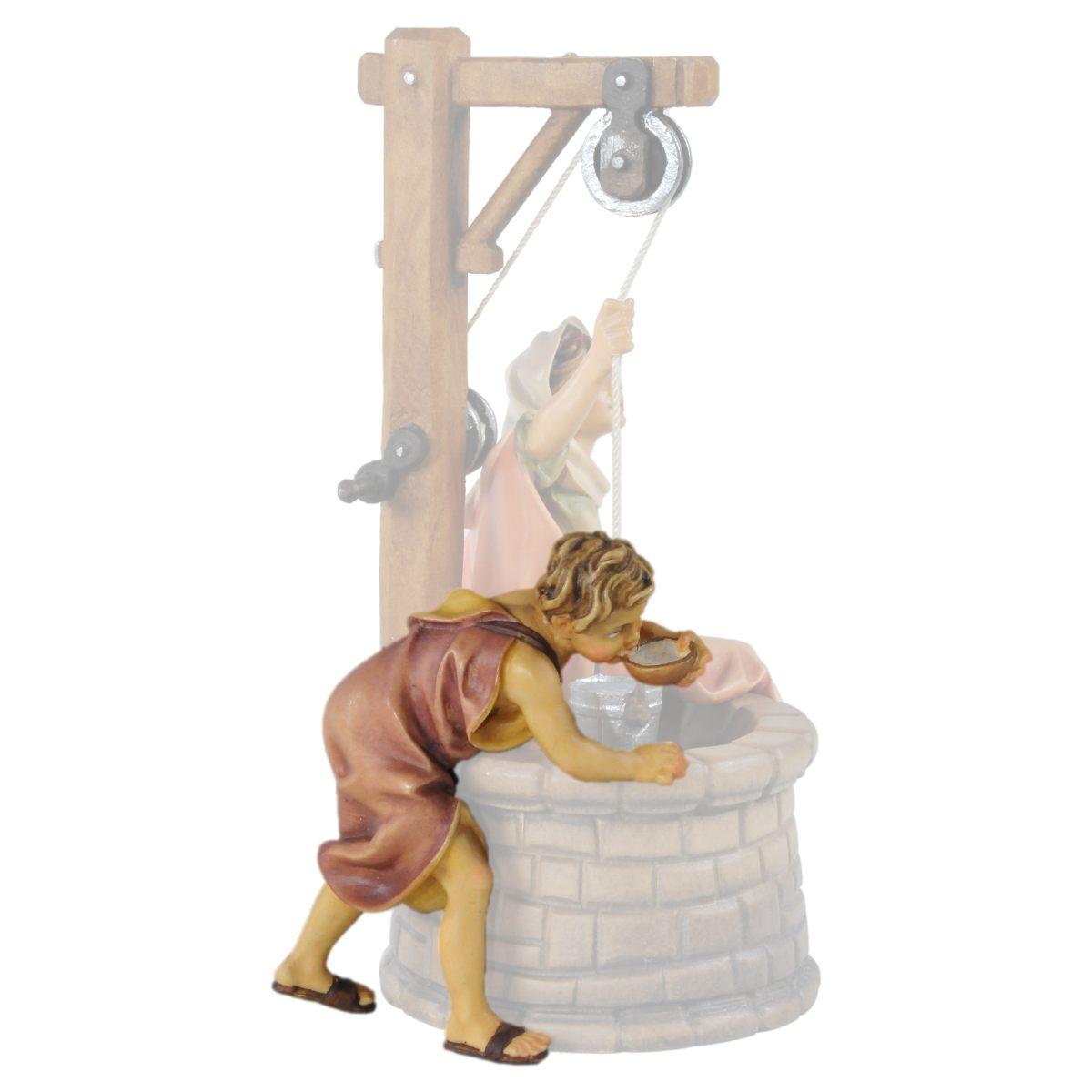 Statua presepe 15 cm scultura in legno pastorello al pozzo